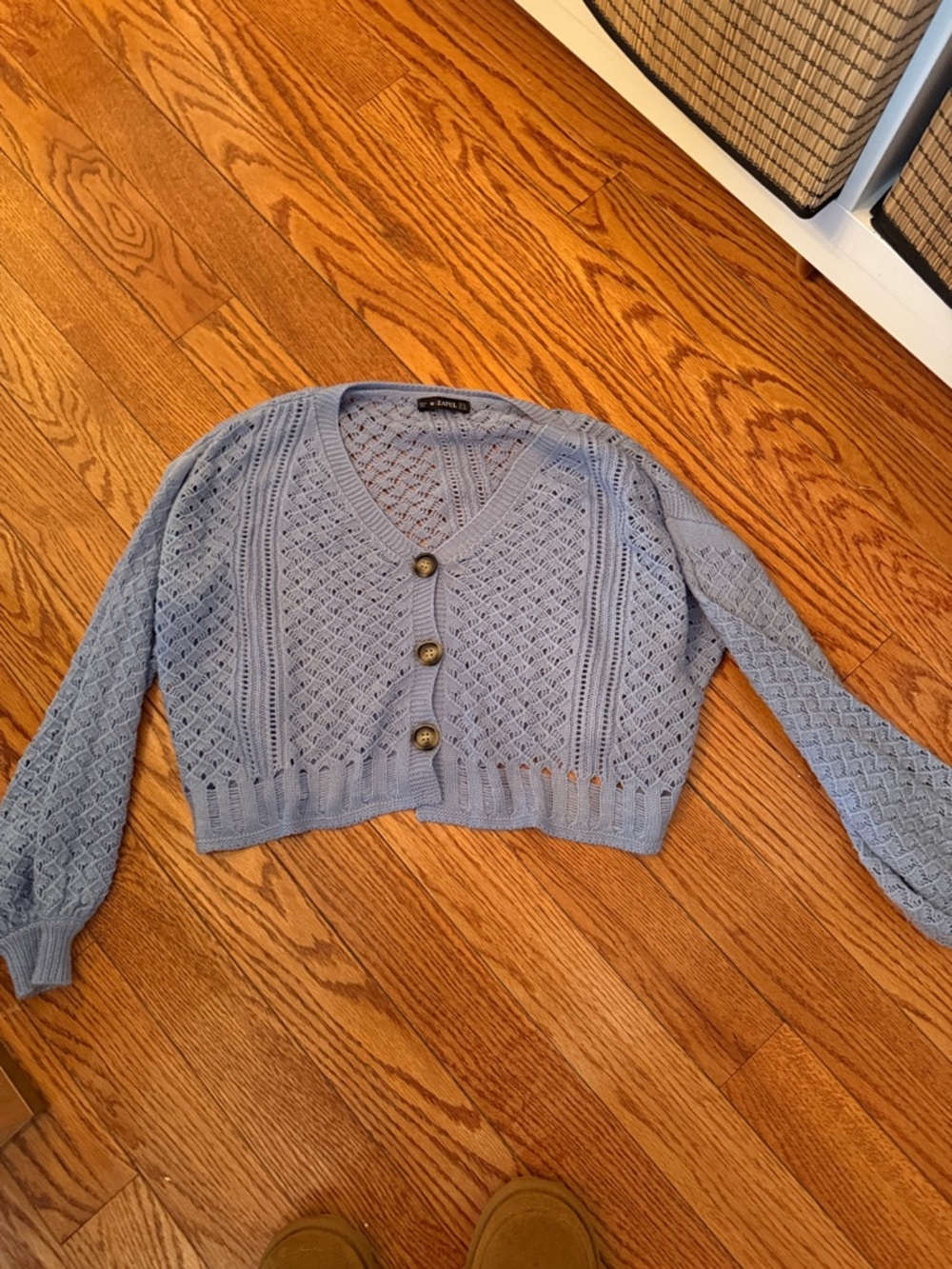 Zaful Light Blue V-Neck Cropped Knit Cardigan